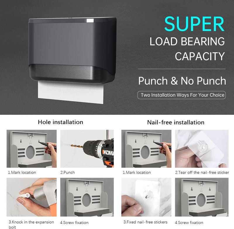 BEZADI Paper Towel Dispenser,Large Capacity Wall Mount Tissue Dispensers with Smart Lock, Used for Kitchen and Bathroom 200+ Sheets Toilet Paper Holders Gray - Image 5